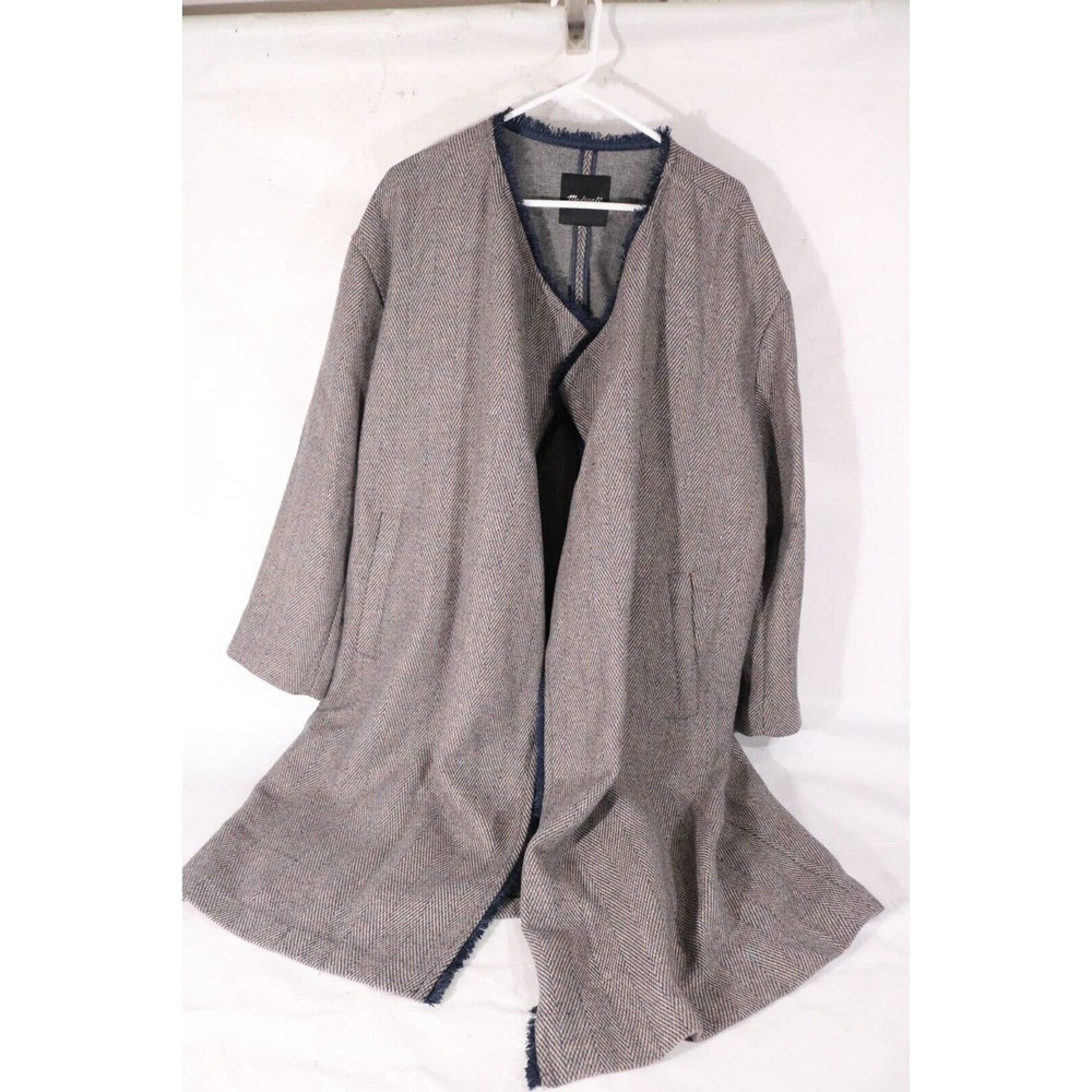Madewell Fringed Herringbone Robe Coat Gray Blue Large